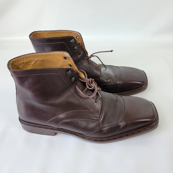 LOUIS VUITTON Brown Lace Up Leather Boots Mens Sz 7.5 - Picture 4 of 14